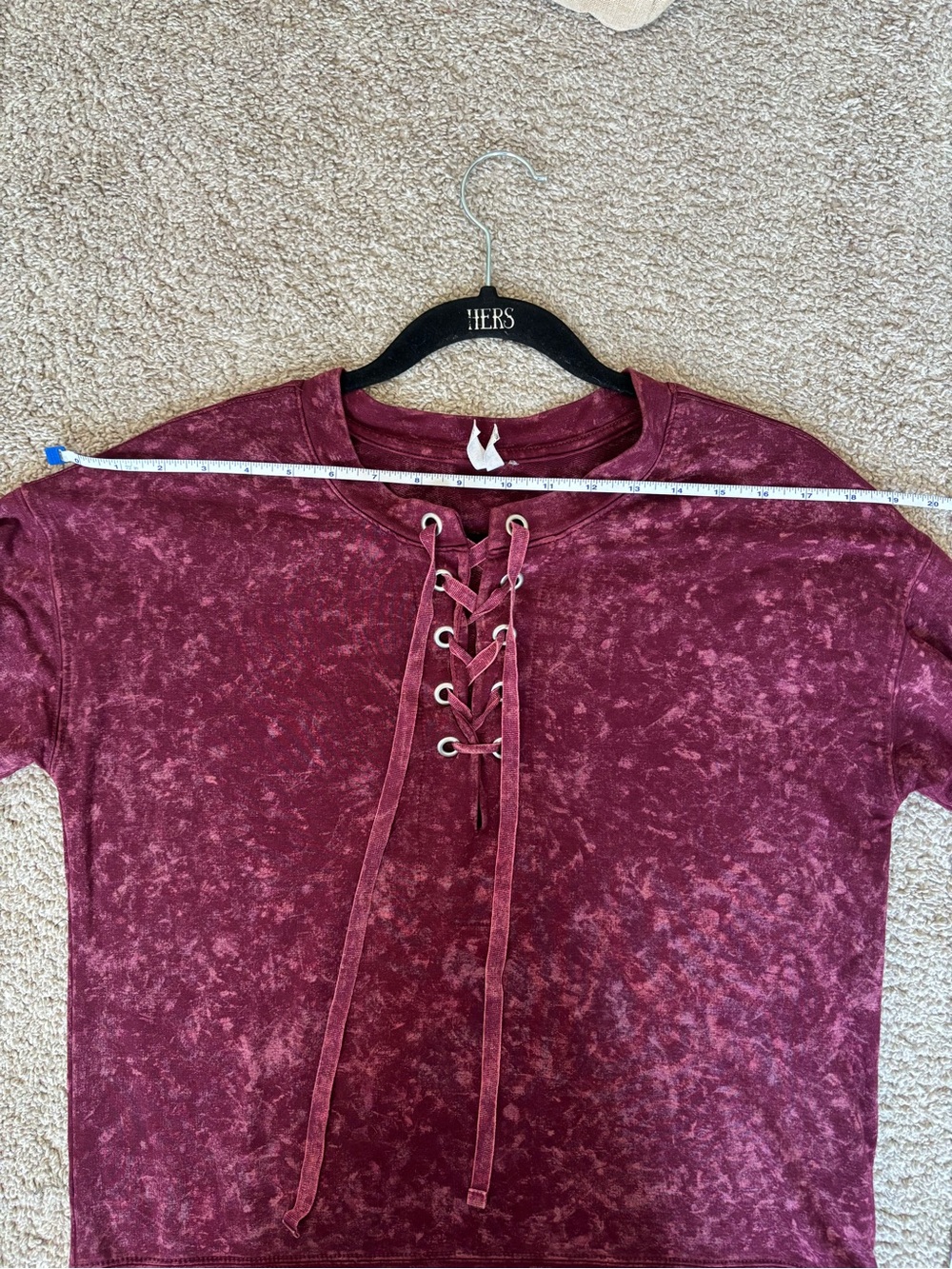 Mudd Medium Burgundy Mineral Wash Lace Up Pullover Boho Y2K - Picture 6 of 10